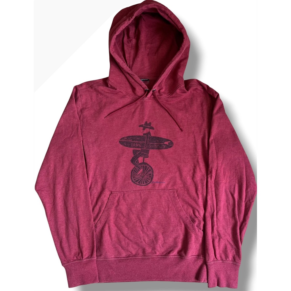 Patagonia Mens Live Simply Unicycle Surfboard Organic Cotton Hoodie Burgundy Red